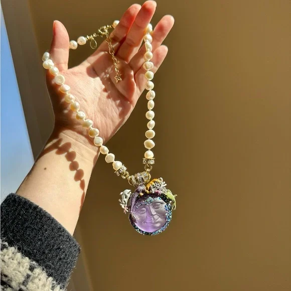 Kirks Folly Seaview Moon Purple and Gold Mermaid Magnetic Necklace Pendant - Picture 4 of 6